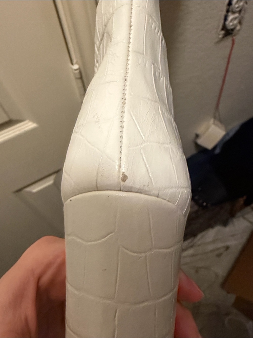Paris Texas White Croc-Effect Over-the-Knee Block Heel Boots - Picture 10 of 10